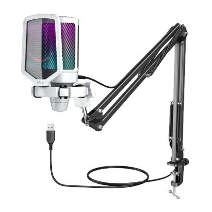 Micrófono Fifine Ampligame A6T RGB incluye Brazo - White