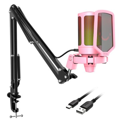 Micrófono Fifine Ampligame A6T RGB incluye Brazo – Pink
