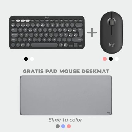 Combo Logitech Pebble 2 Teclado K380S Negro+ Mouse M350S Negro Wireless BT