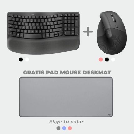 Combo Logitech Teclado ERGO WAVE Negro+ Mouse Lift Left Negro Vertical Ergonomic Wireless