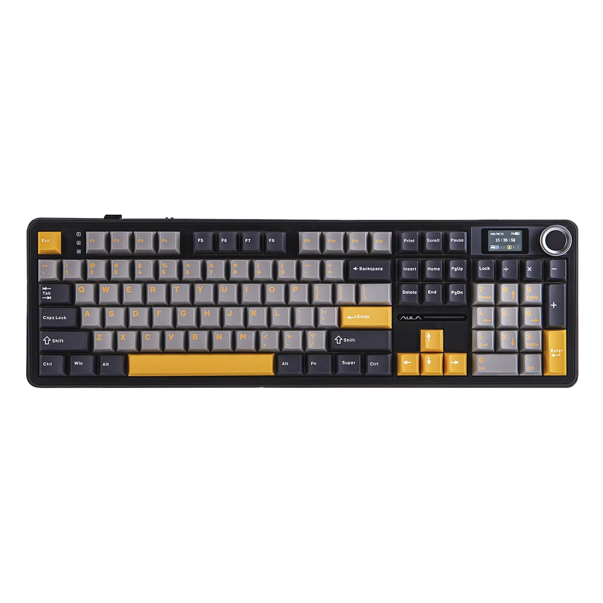 F108PRO-GB-1.jpg TECLADO AULA F108 PRO MECANICO GRIS NEGRO AMARILLO INGLES - Imagen 1