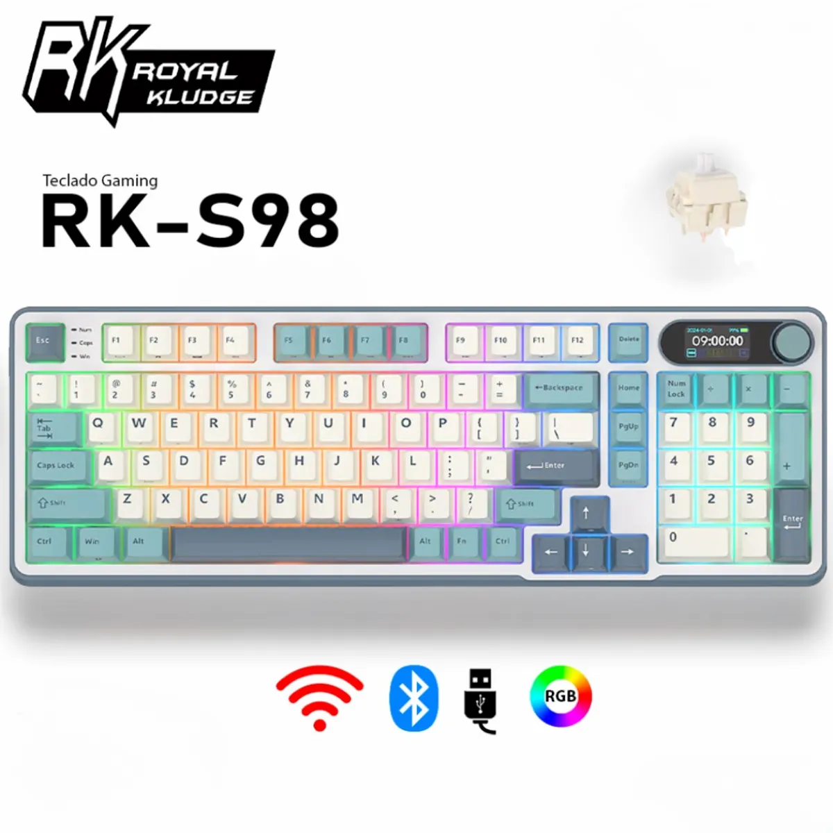 rk-s98.png TECLADO ROYAL KLUDGE RK-S98 INALAMBRICO SP LIGHT CLOUD CHARTREUSE SWITCH - Imagen 1